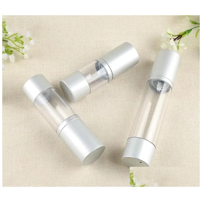 wholesale high quality 1oz airless pump cosmetic lotion bottles matte silver 30ml travel empty cylinder vacuum facial cream bottle wholesale