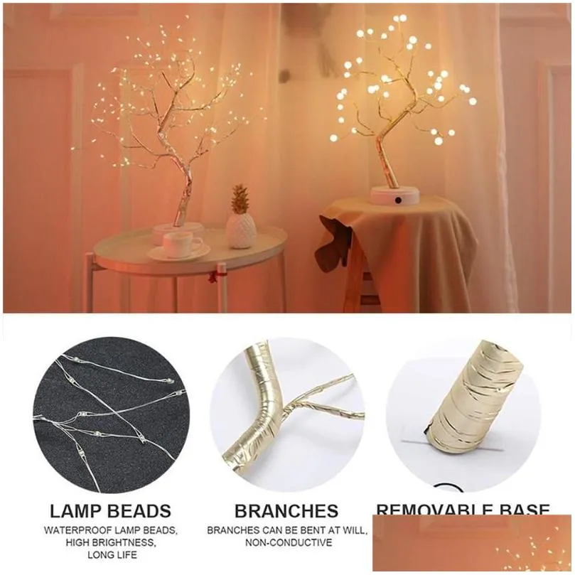 night lights led light mini christmas twinkling tree copper wire garland lamp for holiday home kids bedroom decor luminary fairy