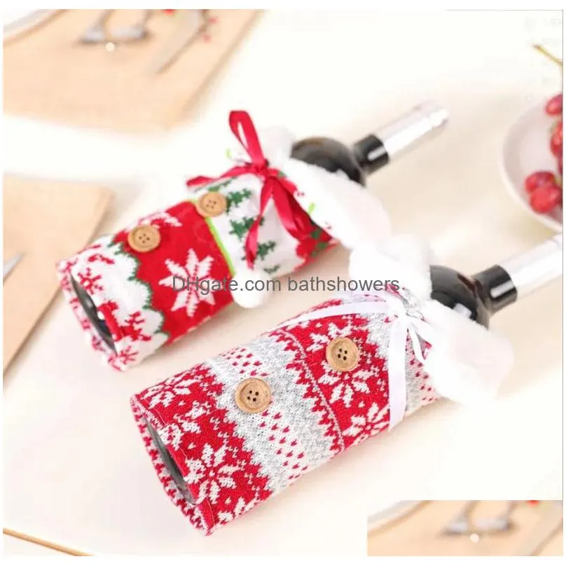 christmas wine cover with bow snowflake knit bottle clothes wine bottle cover xmas wine bag christmas ornament decoration