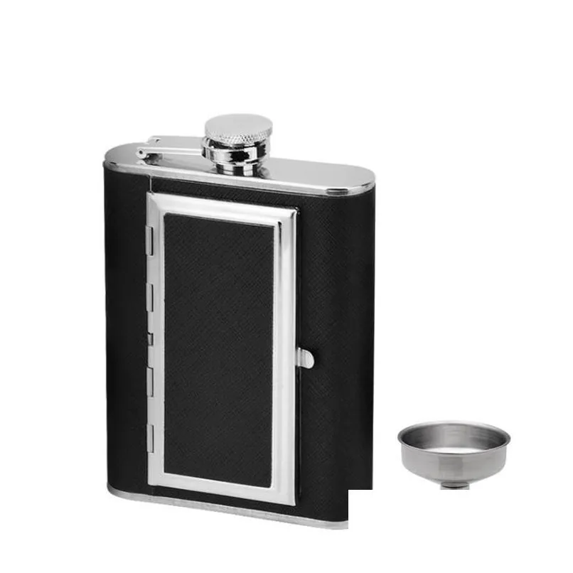 dual use stainless steel hip flasks 5oz 6oz whisky stoup outdoor portable liquor wine pot with cigarette case sn1970