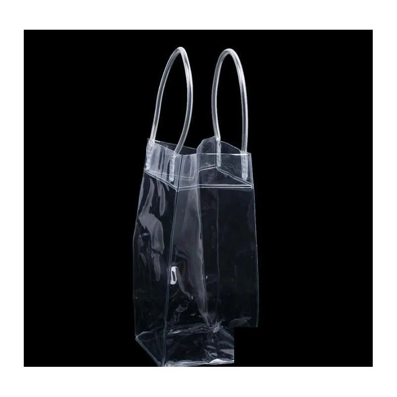 bar tools 100pcs ice bags drink bottle cooler chiller beer champagne coolers bucket foldable carrier durable clear pvc wine bag sn2455