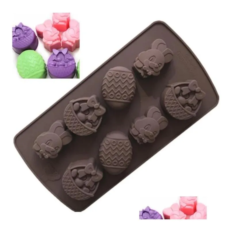 8 grid easter silicone mould fondant molds 3d diy bunny easter egg shapes chocolate jelly and candy cake mold sn3350
