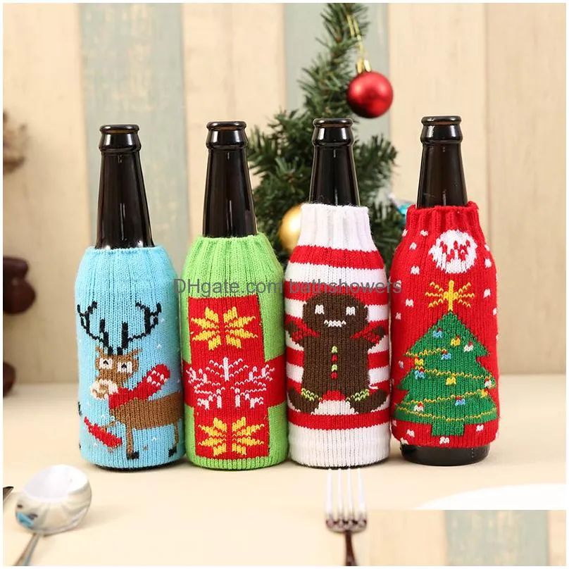 dhl christmas knitted wine bottle cover party favor xmas beer wines bags santa snowman moose beers bottles covers wholesale