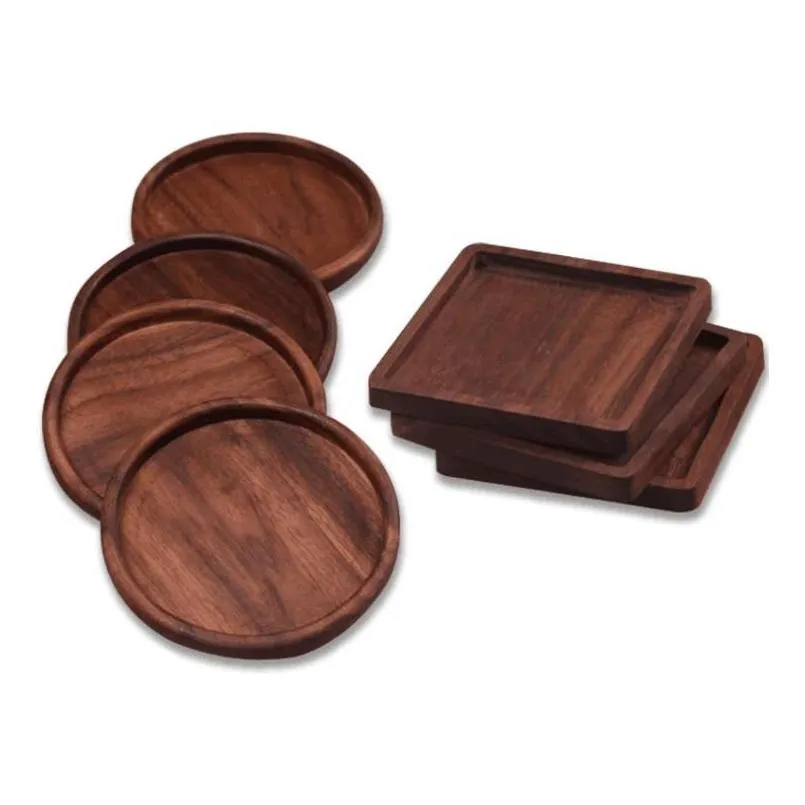 wooden coasters black walnut cup mat bowl pad coffee tea cups mats dinner plates kitchen home bar tools sn2809