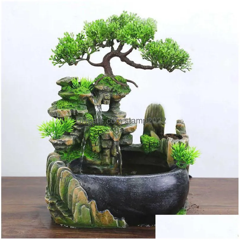 hode creative indoor simulation resin rockery waterfall statue feng shui water fountain home garden crafts 210804
