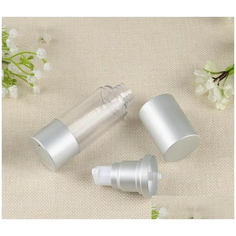 wholesale high quality 1oz airless pump cosmetic lotion bottles matte silver 30ml travel empty cylinder vacuum facial cream bottle wholesale