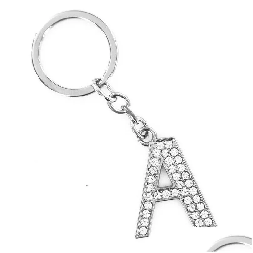 English Letters Keychain 26 A Z Crystal Letter keyring Key Rings Holders Bag Pendant keychains charm key chain Fashion Jewelry Gift