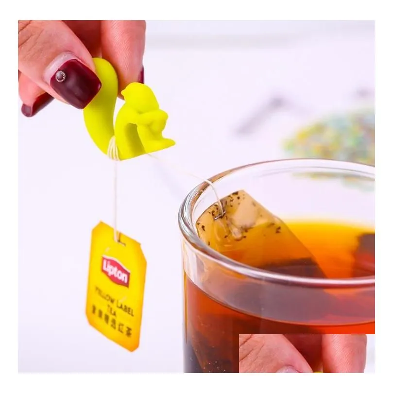 teas tools cute snail squirrel shape silicone tea bag holder cup mug teabag clip candy color gift set good 5 colors sn2319