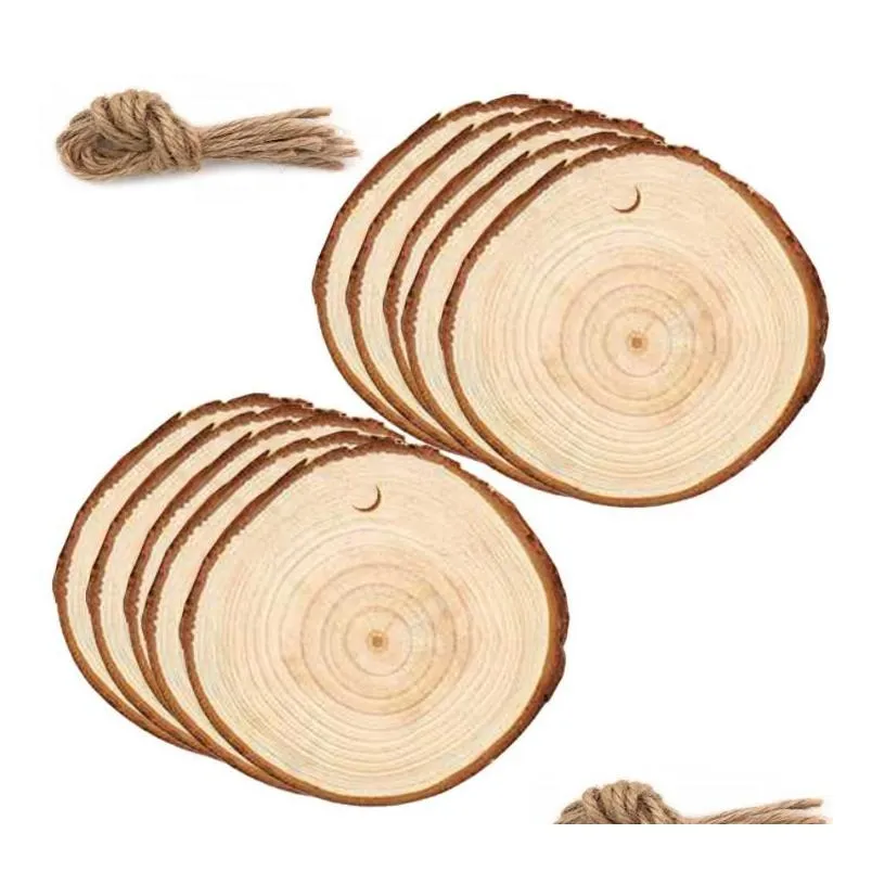 Party Supplies Christmas Ornaments Wood DIY Small Wooden Discs Circles Painting Round Pine Slices w/ Hole n Jutes SN2475