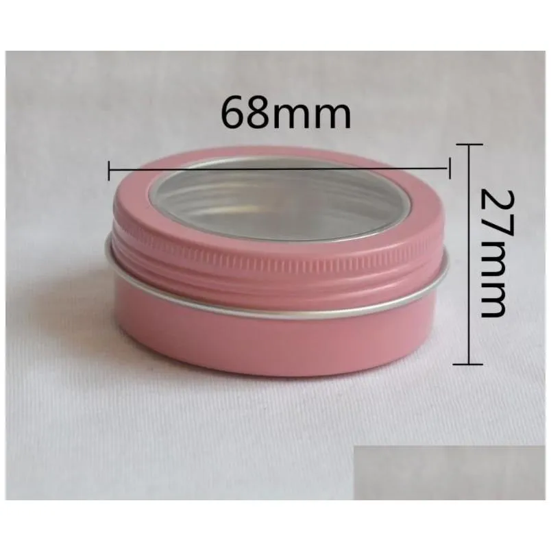 wholesale 2 oz Aluminum Tin Jar 60 ml Refillable Containers Bottle Clear Top Screw Lid Round Tins Container SN4169