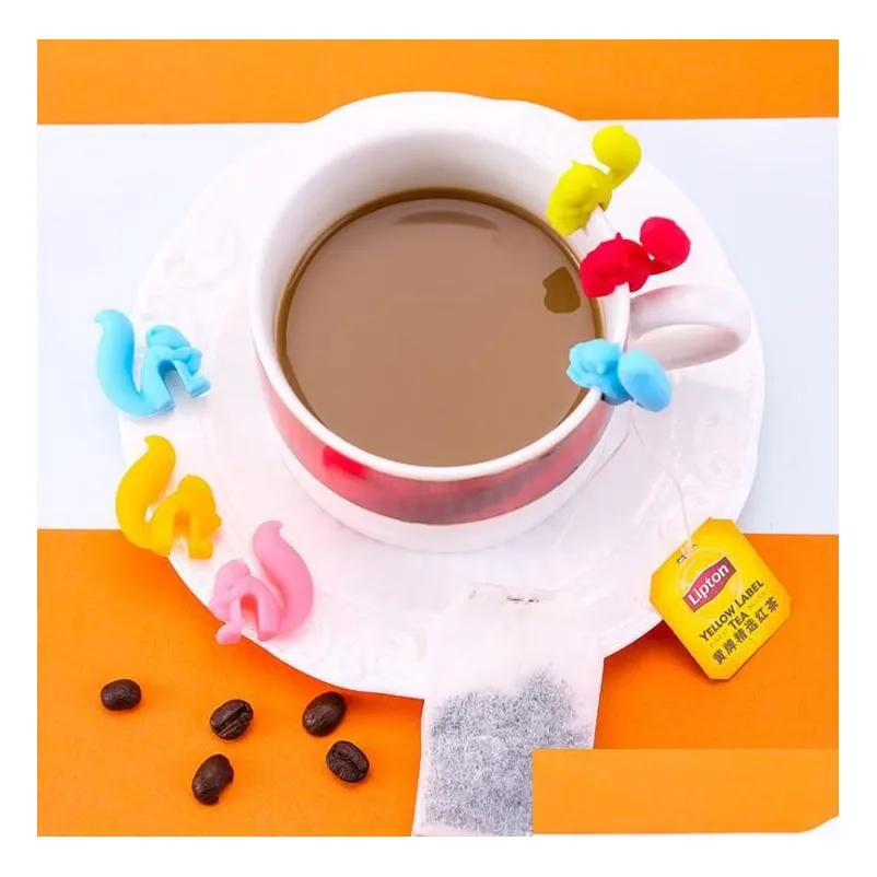 teas tools cute snail squirrel shape silicone tea bag holder cup mug teabag clip candy color gift set good 5 colors sn2319