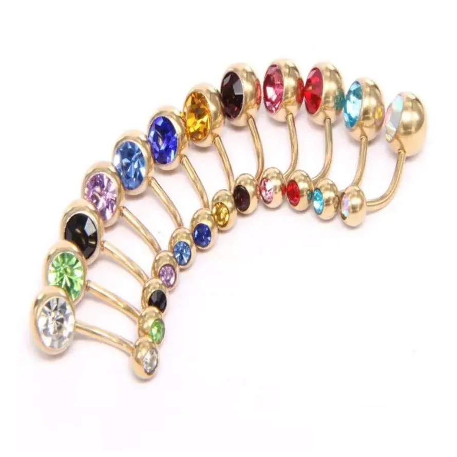 Stainless Steel Gold Crystal Rhinestone Belly Button Ring Navel Bar Body Piercing Jewelry