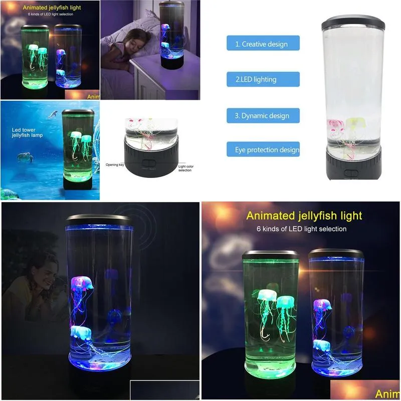 night lights bedside led desktop light jellyfish tropical fish aquarium tank relaxing mood atmosphere lamp