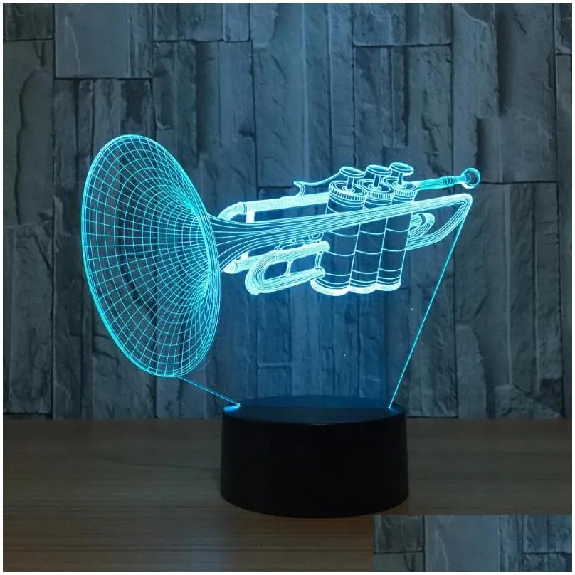 night lights 3d light 7 color changing trumpet led desk table lamp remote touch musical instruments home decor fixture xmas gifts dr otbh0