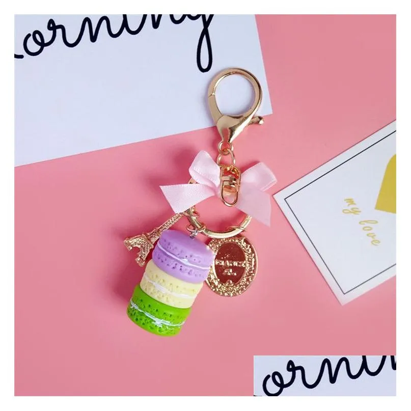 New Macaron Cake Key Chain Fashion Cute Keychain Bag Charm Car Key Ring Wedding Party gift Jewelry For Women Men GC1288279447