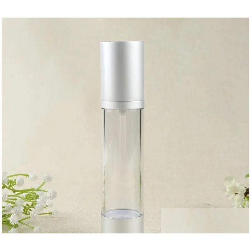 wholesale 15ml 30ml 50ml silver empty cosmetic airless bottles portable refillable vacuum bottle for lotion sn2185