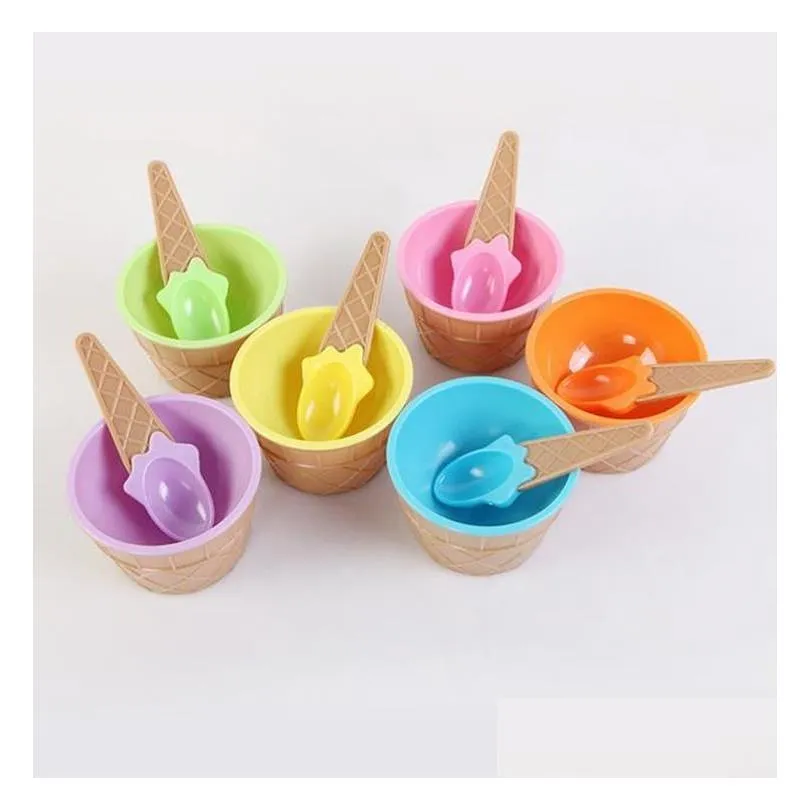 kitchen tools kids ice cream bowls cup couples bowl gifts dessert container holder with spoon children gift supplysn4329