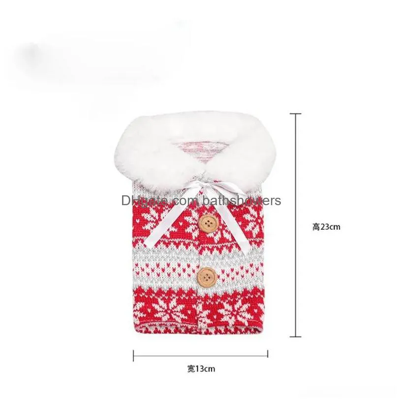 christmas wine cover with bow snowflake knit bottle clothes wine bottle cover xmas wine bag christmas ornament decoration