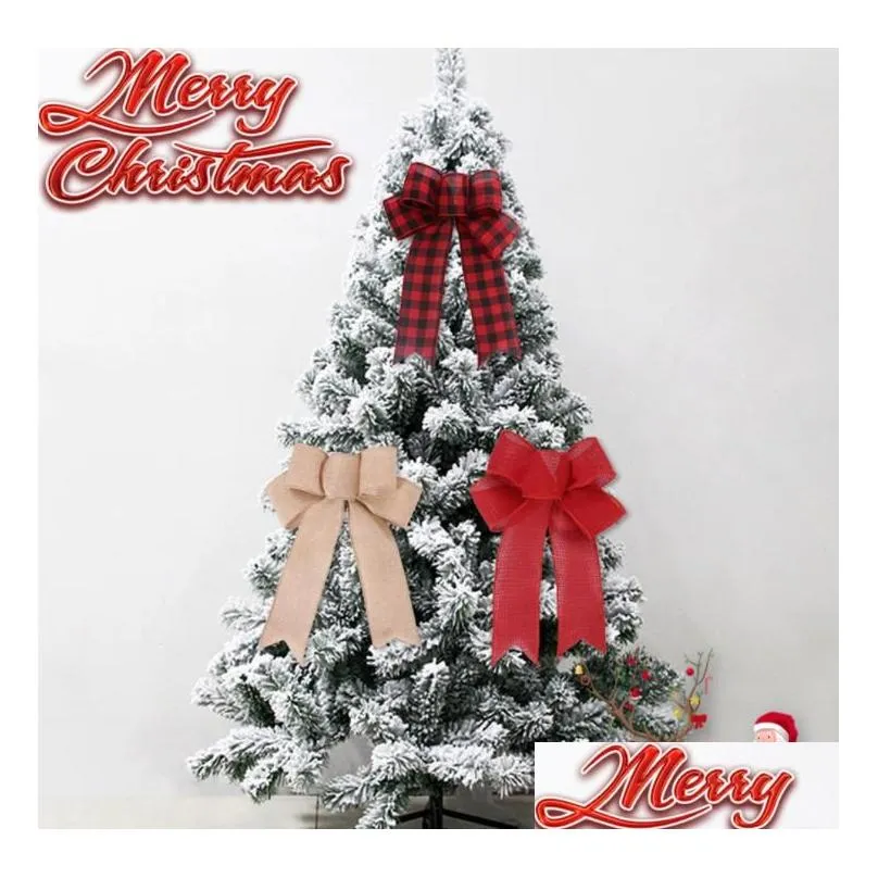 christmas tree bows red cotton linen bowknot ornaments for wreath window holiday indoor outdoor decorations sn2996