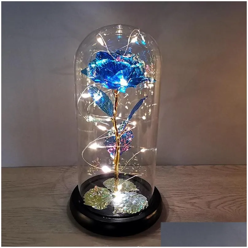 night lights led light artificial eternal rose beauty the beast in glass gold foil flower valentines day gift enchanted fairy