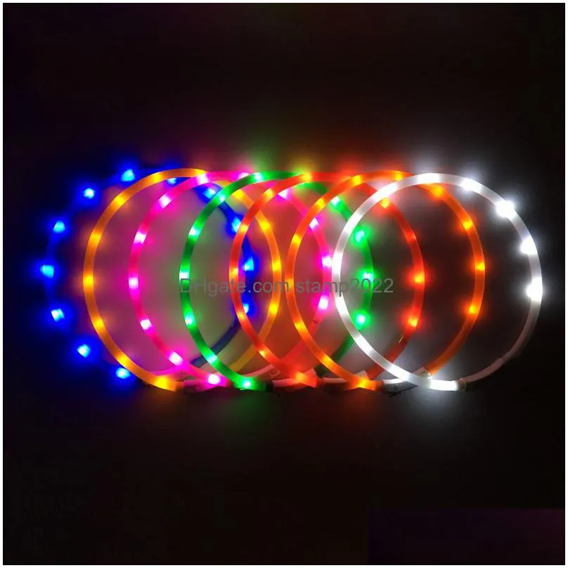 led glowing dog collar usb charging pet night luminous dogs collars rechargeable night safety flashing necklace 20220108 q2