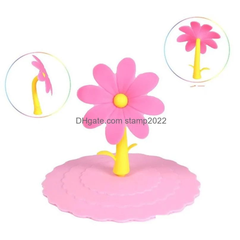 lovely flower shape silicone cup lid dustproof heat preservation bowl cover food grade kitchen bar accessories cups lid 20220825 e3