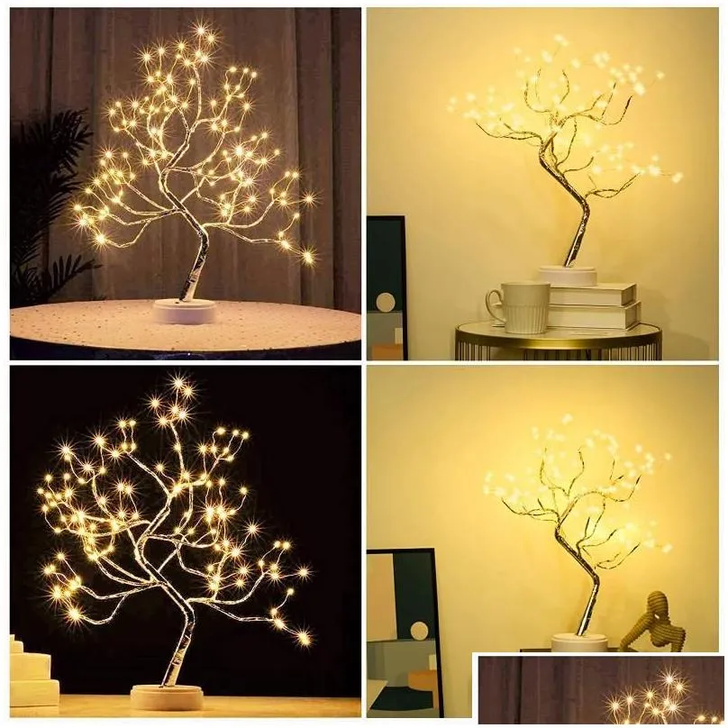 night lights 108 led sparkle fairy spirit tree lamp remote control diy artificial 8 modes usb/battery tabletop bonsai light drop del otjfv