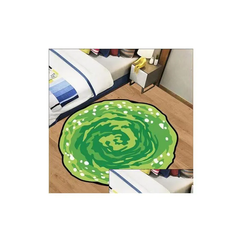 carpet cartoon anime ricks and mortys round green portal rug gaming chair mat living room bedroom 230221