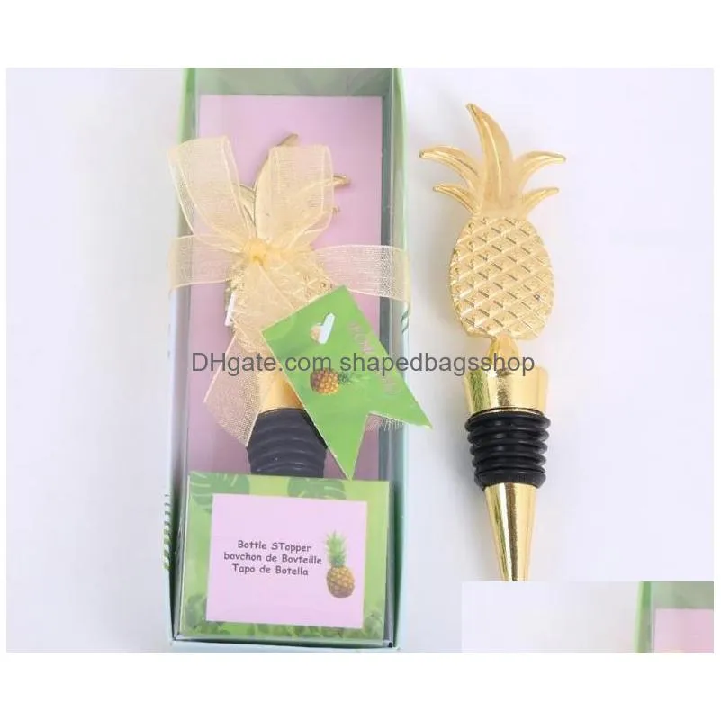 100pcs pineapple wine stopper in gift boxes champagne wine bottle stopper vacuum sealed bridal wedding wine pourer gift sn3025