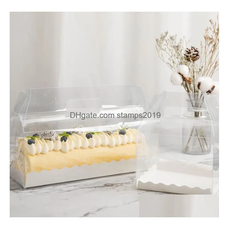 packaging boxes wholesale transparent cake roll box with handle eco-friendly clear plastic cheese cake-box baking swiss roll-box sn4 dh8tv