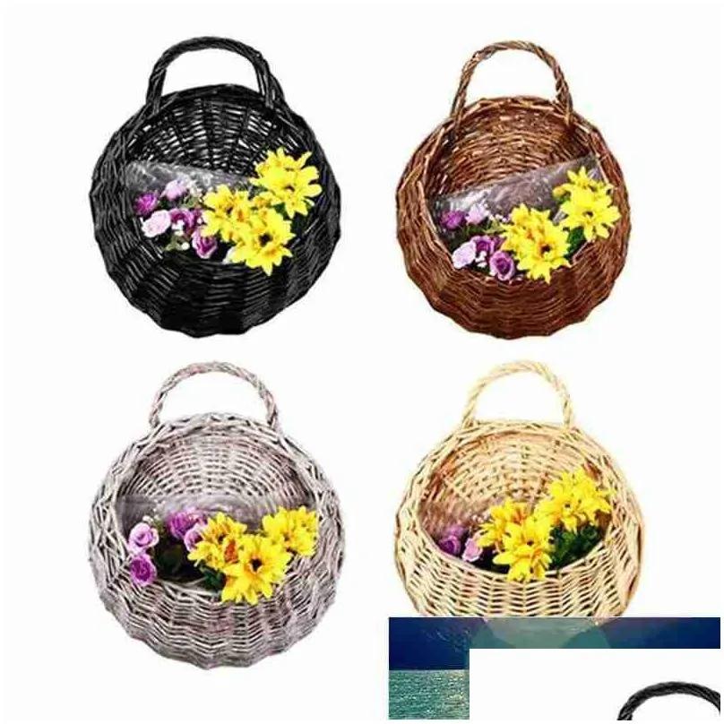 Other Home Storage Organization Garden Wall-Mounted Flower Basket Large Size Handmade Rattan Flowerpot Rustic Birds Nest Pot Wicker Dhjrs