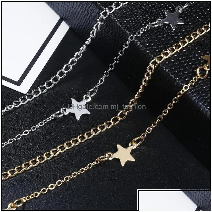 Anklets High Quality Fashion Pentagram Double-Layered Anklet Bracelet Designer Jewelry Women Drop Delivery 2021 Mjfashion Dhulx