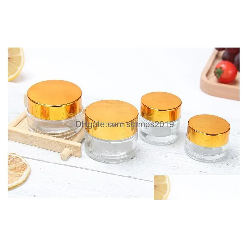 packaging bottles wholesale glass cream jar 10g 15g 20g 30g 50g cosmetics bk emsion bottle transparent/frost for skin care with gold dhhmj