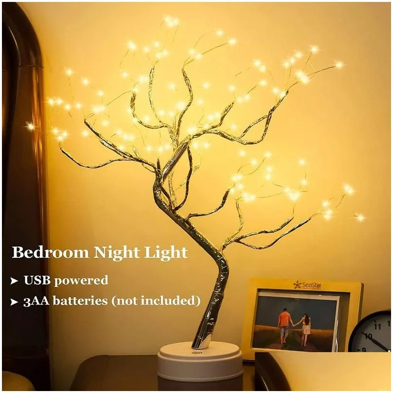 night lights 108 led sparkle fairy spirit tree lamp remote control diy artificial 8 modes usb/battery tabletop bonsai light drop del otjfv