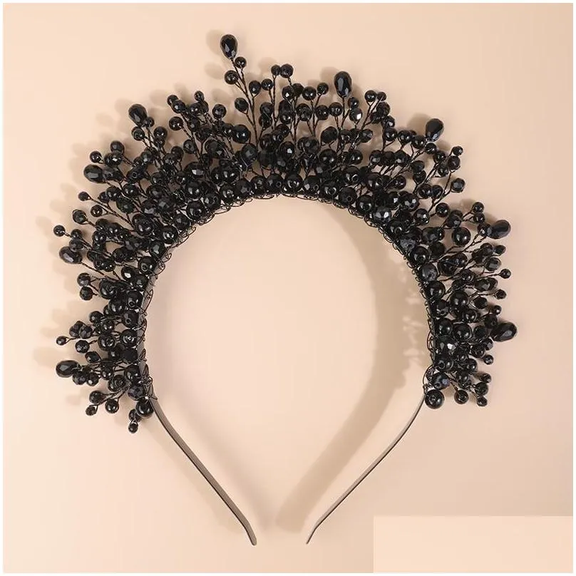 Headpieces Luxury Black Crystal Wedding Crown Fashion Handmade Bridesmaid Hair Jewelry Tiaras Bridal Accessories For Women Headpiece