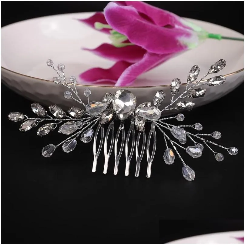 Headpieces Trendy Rhinestone Hair Comb Beads Handmade Crystal Chic Women Bridal Headdress Accessories Party Ornaments