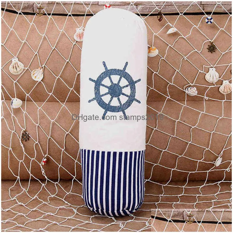 45x15cm cylindrical shaped cushion mediterranean style sea anchor cotton linen home sofa pillow decoration 211102