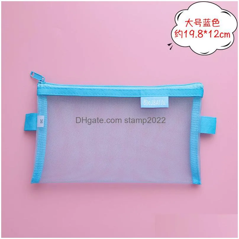 wholesale transparent pencil case mesh pencil bag for kids girls gift office school supplies kawaii stationery nylon pencilcase 20220923