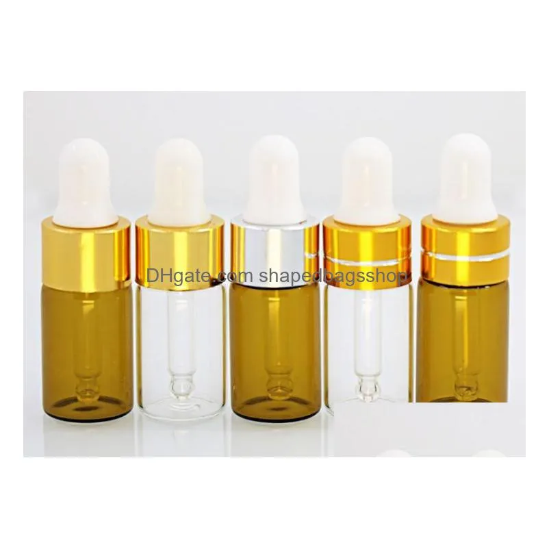 wholesale 3ml mini empty dropper bottle portable aromatherapy esstenial oil bottle with glass eye dropper amber and clear colors