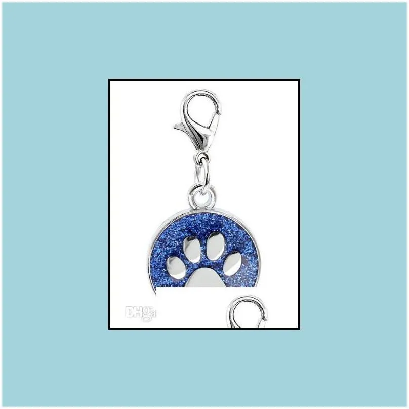 Charms 20Pcs/Lot Colors 18Mm Footprints Cat Dog Paw Print Hang Pendant Charms With Lobster Clasp Fit For Diy Keychains Fashion Jewel