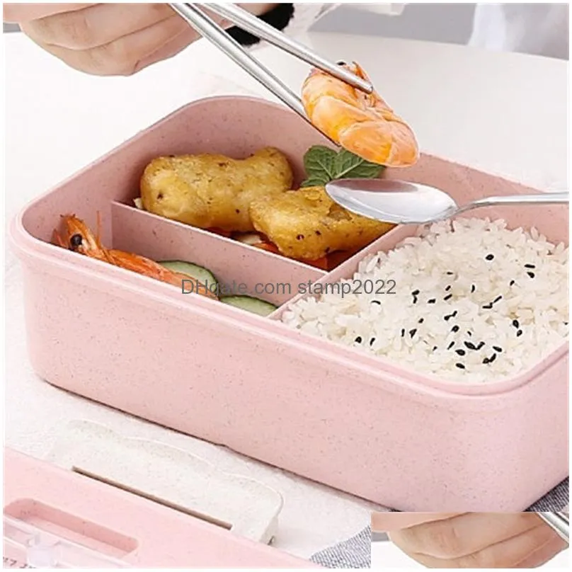 microwave lunch box wheat straw dinnerware food storage container children kids school office portable bento box bag 20220923 q2