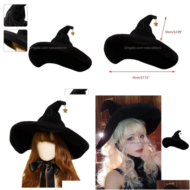 beanieskull caps women`s curved cone witch hat costume accessory women sharp pointed for halloween christmas party 220913