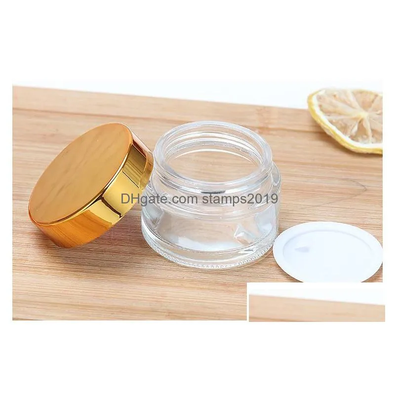 packaging bottles wholesale glass cream jar 10g 15g 20g 30g 50g cosmetics bk emsion bottle transparent/frost for skin care with gold dhhmj