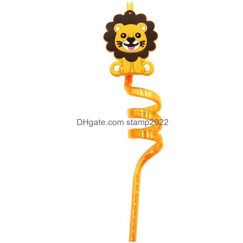 1pc reusable plastic straws cartoon animal drinking straws bar birthday for children kitchen home party decorations supplies 20220827