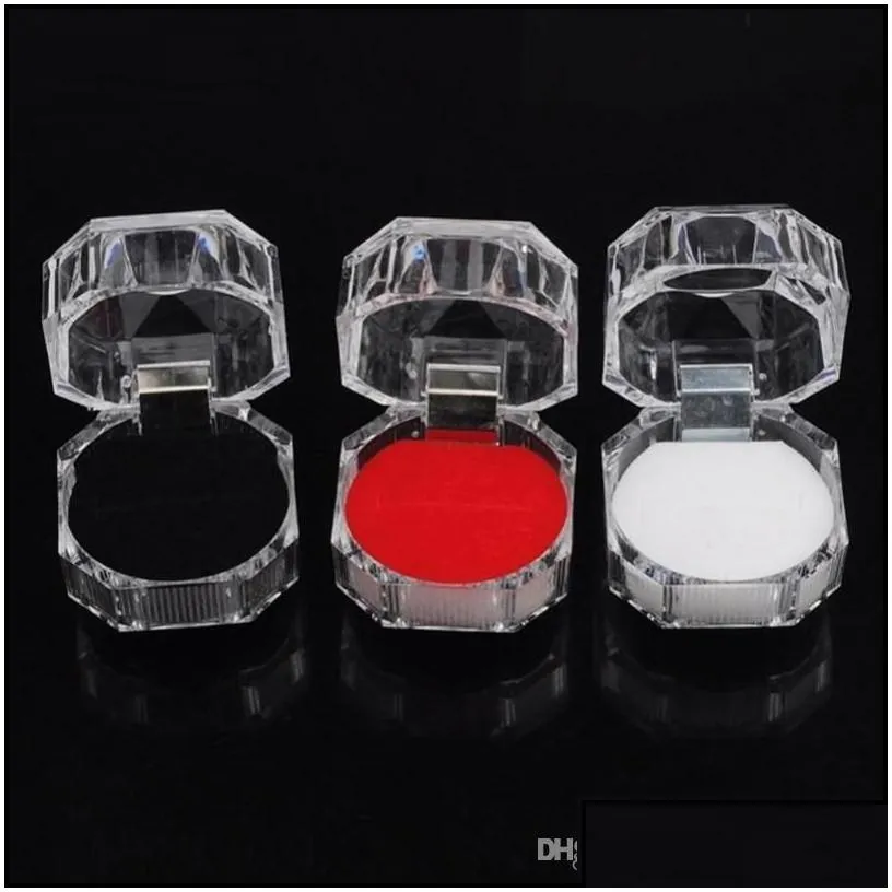 Jewelry Boxes Acrylic Crystal Clear Ring Box Transparent Black White Red Stud Earring Jewelry Case Gift Boxes Packaging Drop Deliver