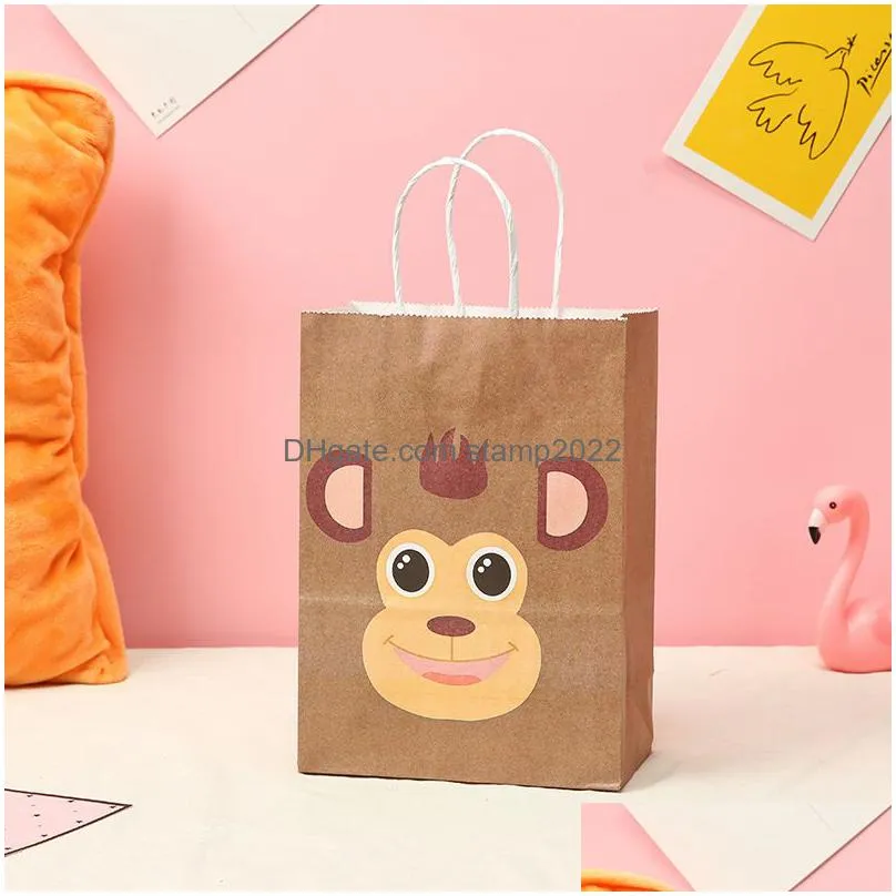 other event party supplies 5pcs paper bag jungle safari animal zoo happy birthday kids gift candy packaging bags baby shower decor dhrnx