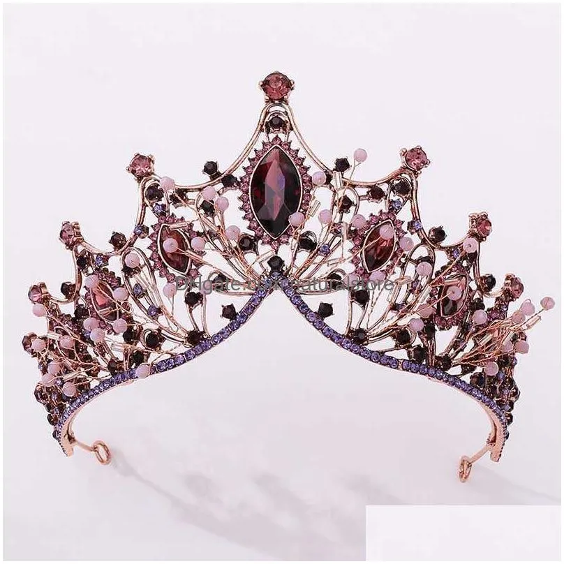 forseven retro baroque style black/purple crystal princess diadem tiaras and crown bride noiva wedding jewelry headbands 210616