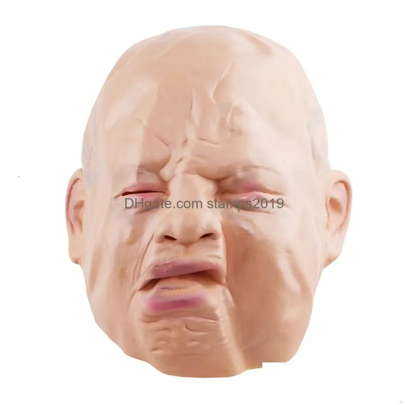 party masks halloween horror cosplay costume props scary latex creepy happy crying baby mask full head masquerade adult kids 230705