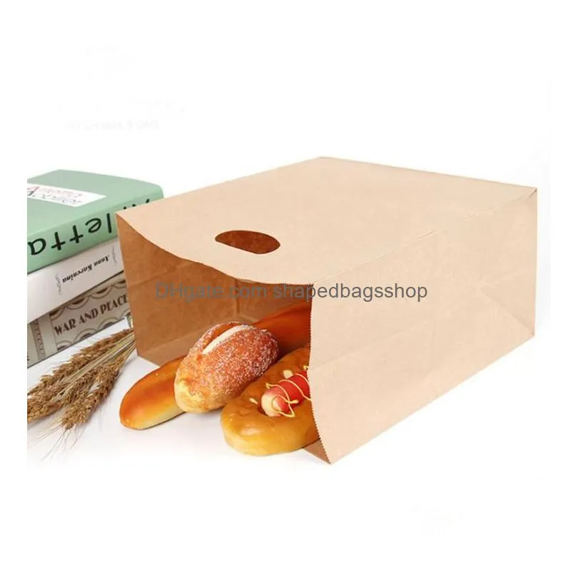 28x15x28cm large kraft paper bags bread snack sanwich wrap boxes takeout food packaging gift handle bags sn1302