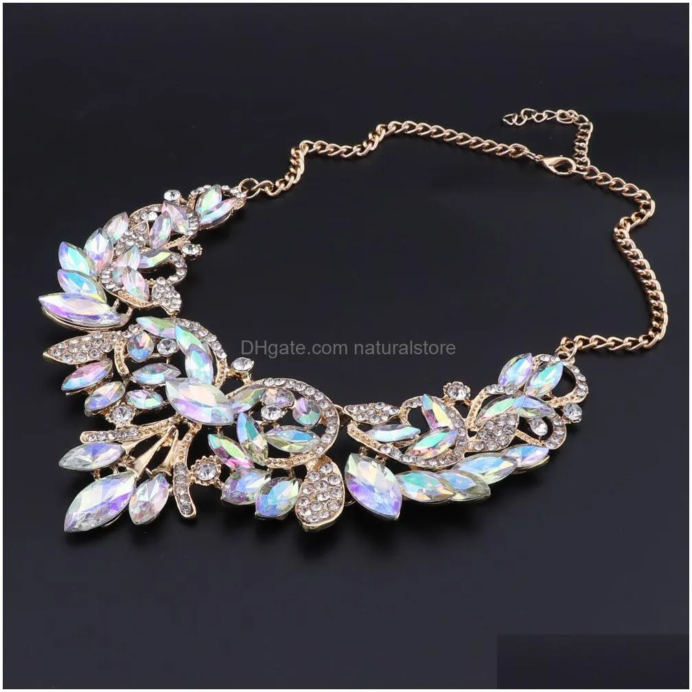 earrings necklace luxury indian bridal jewelry sets wedding party costume jewellery womens fashion gifts leaves crystal necklace earrings sets